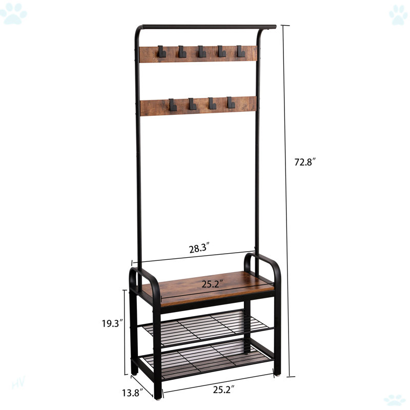 Coat Rack, Hall Tree With Shoe Bench For Entryway, Entryway Bench With Coat Rack, 4-In-1, With 9 Removable Hooks, A Hanging Rod