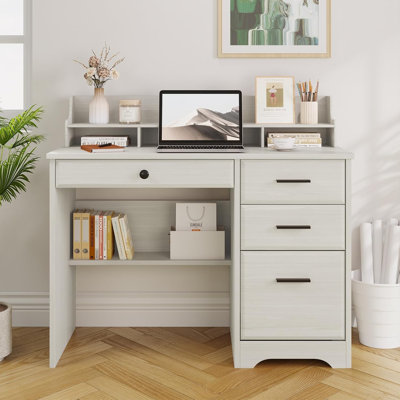 Bureau d'ordinateur Catrimown avec tiroirs et huche, bureau de maison de ferme, bureau d'étudiant en bois avec tiroir classeur pour chambre à coucher
