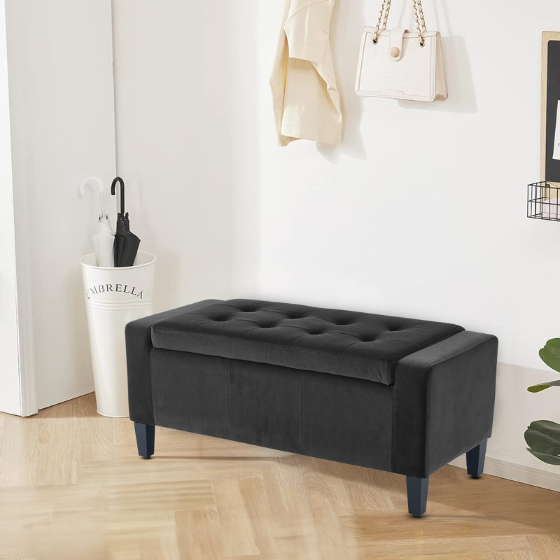 Luxury Crushed Velvet Ottoman Stool, Velvet, Charcoal