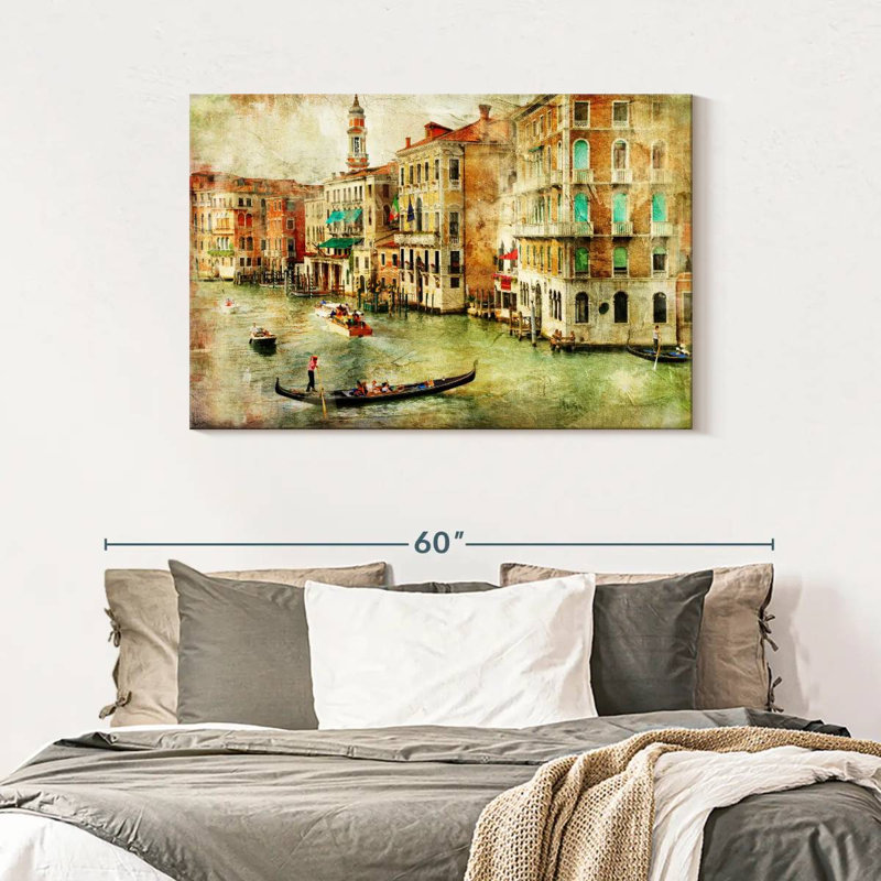 Impression sur toile rétro de Venise, H 30 po x l 45 po x P 1,25 po