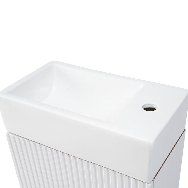 Meuble-lavabo de 18,6 po avec lavabo en céramique, armoire de rangement, tablette et porte-papier hygiénique, montage à gauche ou à droite, plus trois blancs modernes et installation à votre goût