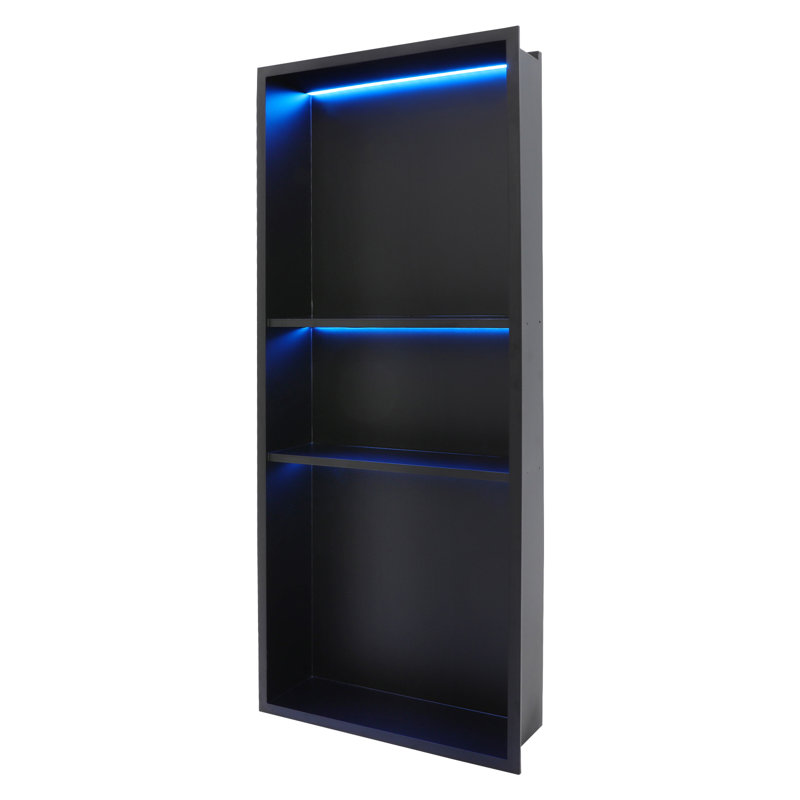 Niche murale de salle de bain à 3 niveaux rectangulaire encastrée en acier inoxydable avec lumière DEL RVB