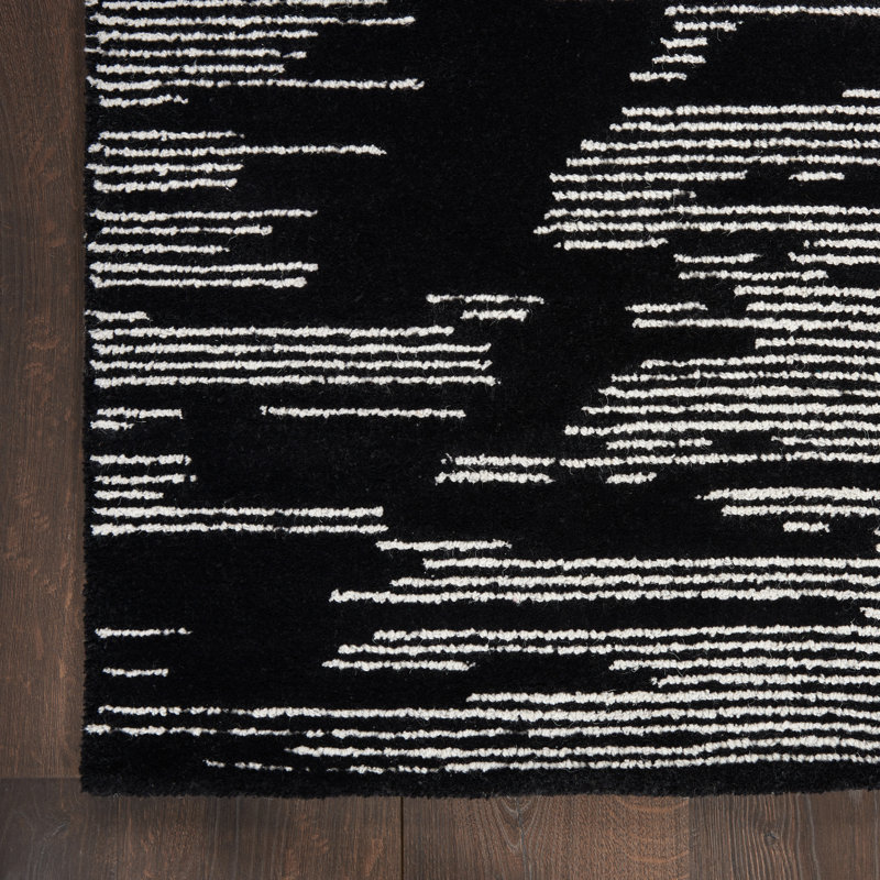Abstract Area Rug in Black/Ivory, Rectangle 7'9" x 9'9"