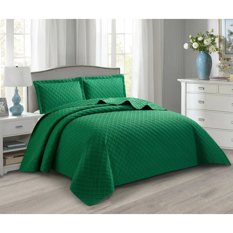 Solid Colour Bedspread, King Bedspread + 2 Standard Shams, Green