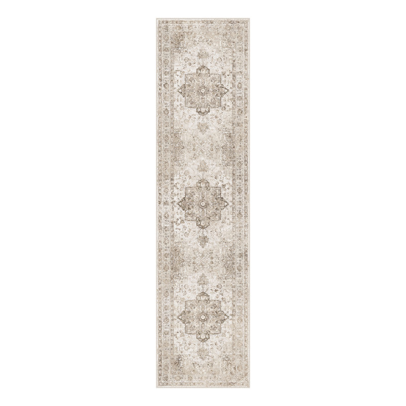 Tapis lavable rétro patiné avec envers antidérapant, Beige, Tapis de couloir 2 pi x 8 pi
