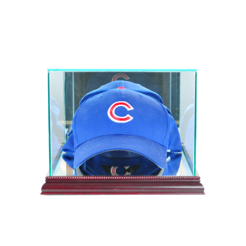 Perfect Cases And Frames 8'' W 10'' D Baseball Glass Hat / Helmet Case, Cherry