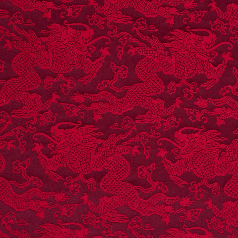 Ruan Dragon Damask Fabric, Garnet