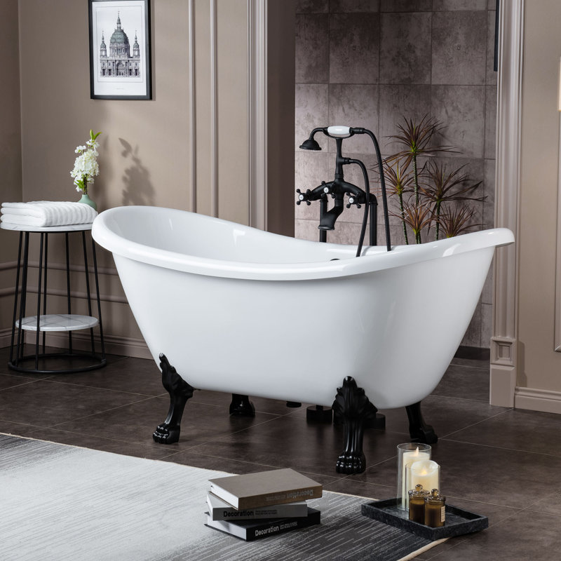 Baignoire de trempage sur pattes en acrylique 59 "x 28", Blanc, Noir mat