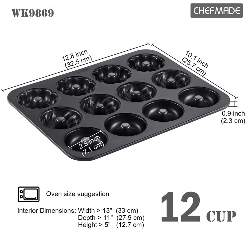 CHEFMADE Donut Pan, Nonstick 12 Cavity Pattern Doughnut Pan for Baking
