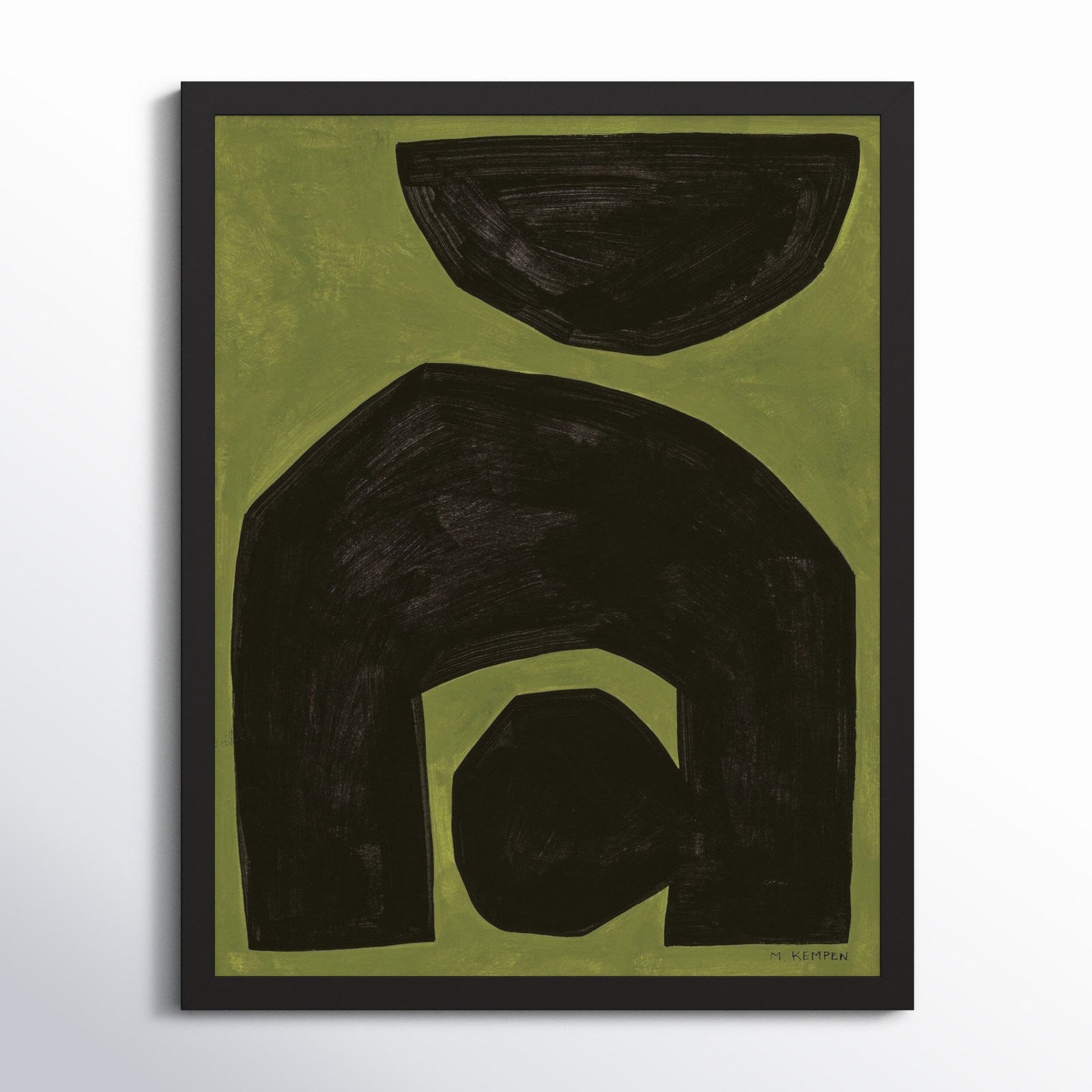 Lyndsey "Module on Green 2" Painting, 50" H x 40" W x 1.25" D, Black