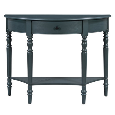 TREXM Farmhouse Half Moon Console Table With Drawer & Shelf  Rustic Accent Table, Sofa Table For Entryway, Living Room, Hallway And Foyer (Navy)