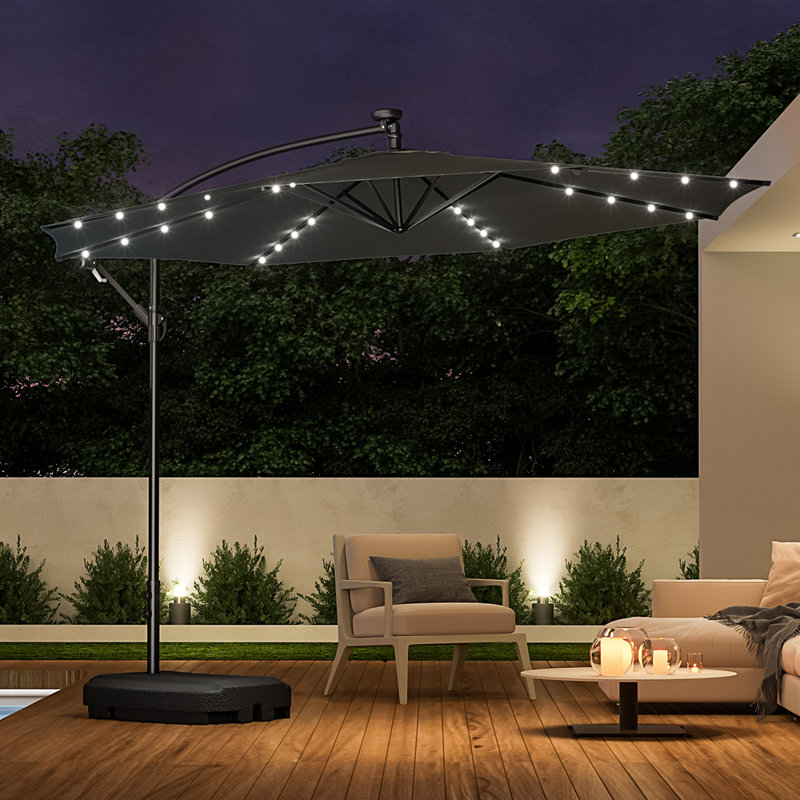Aiswarya 3m Cantilever Parasol with LED Light, Dark Grey