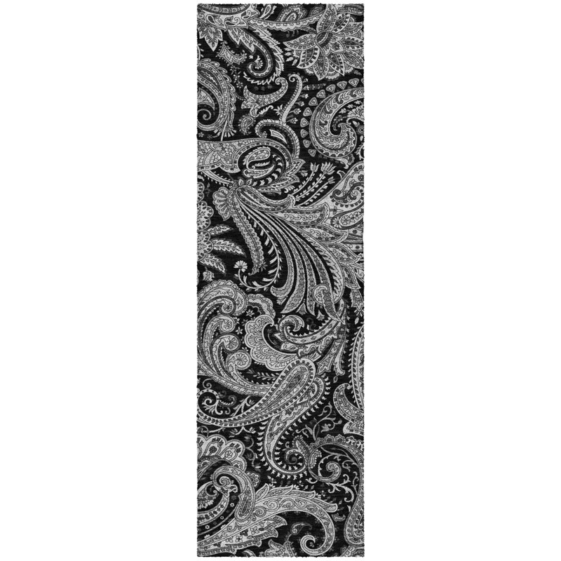 Tapis cachemire ADS654, Noir, Tapis de couloir 2 pi 3 po x 7 pi 6 po