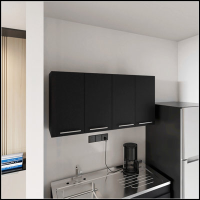 Stockton Rectangle Four Swing Doors Wall Cabinet, Modern Design with Ample Storage and Durable Construction for Various Home Settings.