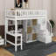 Lit mezzanine en bois avec bureau, DEL, tablettes de rangement, armoires et escalier-1711447198