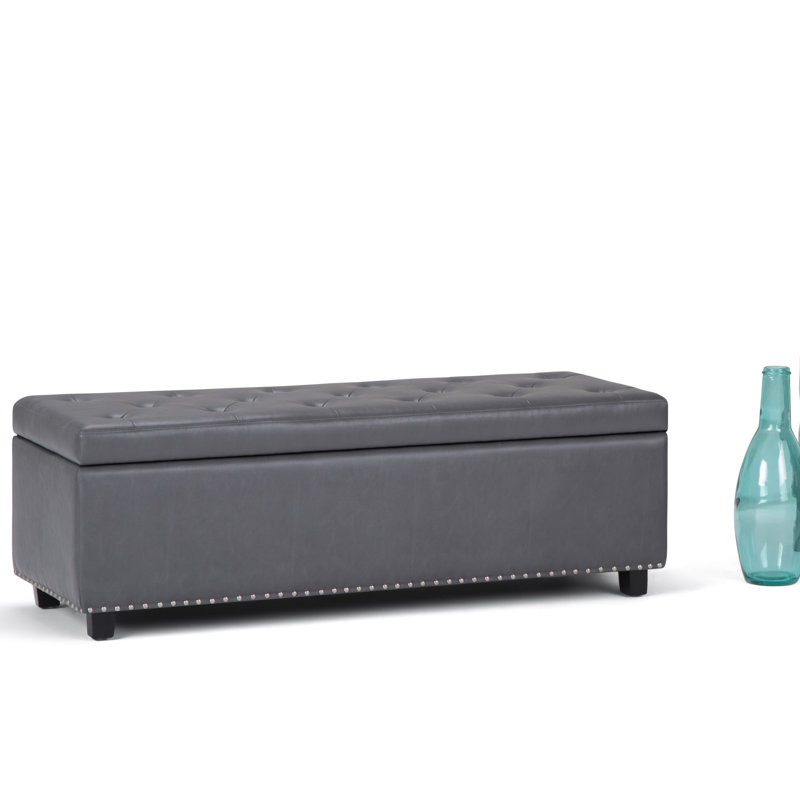 Hamilton 48"W Upholstered Vegan Leather Transitional Rectangular Lift-Up Storage Ottoman Bench with Nailhead Trim