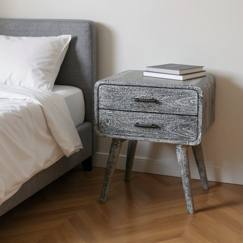 Sandblasted Ash Curved Bedside