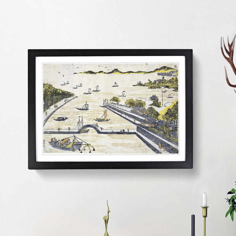 View of Fukagawa, Edo by Harunobu Suzuki - Picture Frame Painting Print, 36cm H x 48cm W x 2cm D, Black Framed