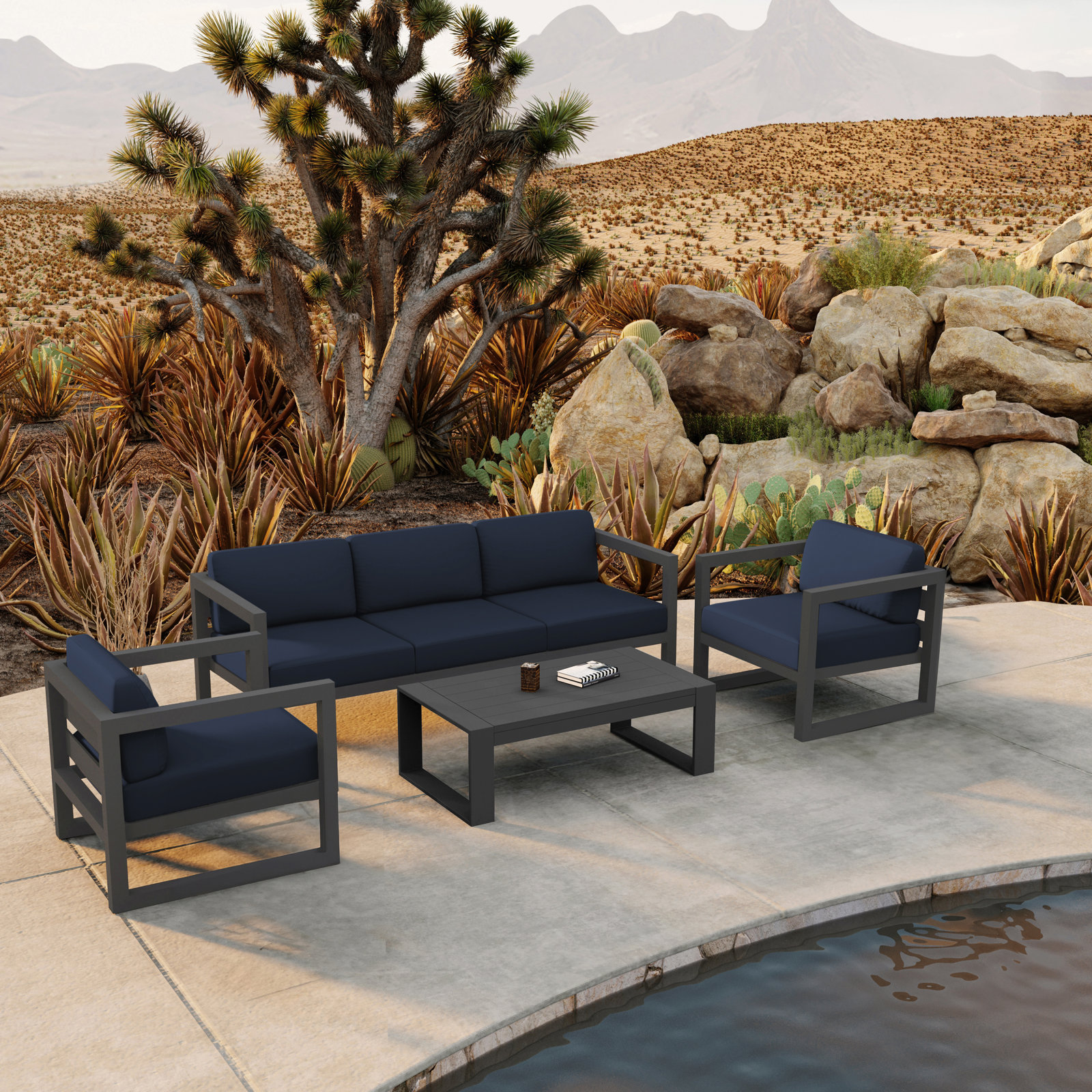 Avion 5 - Person Patio Conversation Set with Cushions, Spectrum Indigo Sunbrella®