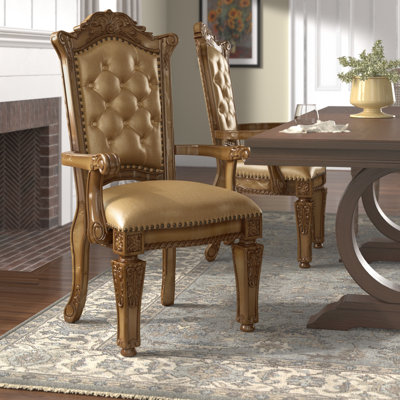Vendome Tufted Arm Chair in Bone and Gold Patina (Set of 2) by ACME Furniture