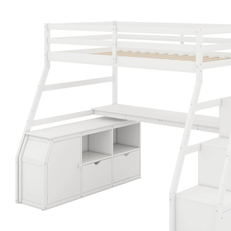 Lit mezzanine simple avec tiroirs et bureau, Blanc