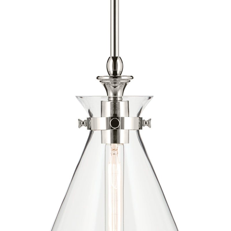 1 Light Updated Traditional Pendant with Glass, Clear, Polished Nickel, 14.5" H x 10.5" W