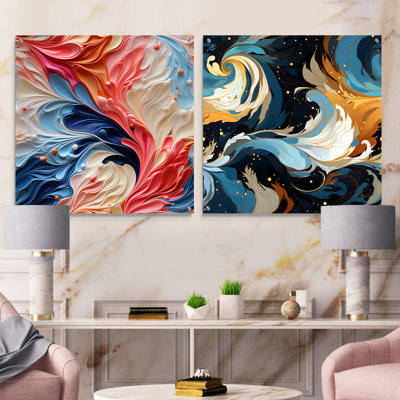Colorful Artistic Expression Marble Swirls - Abstract Marble Acrylic Wall Art Glass Set Of 2