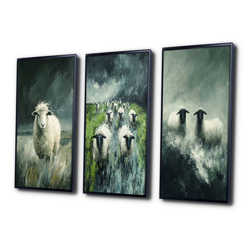 Collection de décorations murales Stormy Pasture Of Sheep I - Sheep, H 28 po x l 36 po, Impression encadrée flottante, Noir