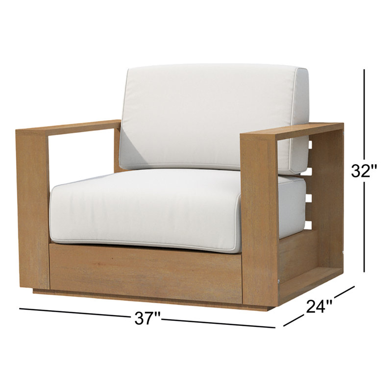 Harbor Modern Outdoor Acacia Wood Lounge Chair with Cushions – Durable Patio Armchair with Large Comfortable Cushions