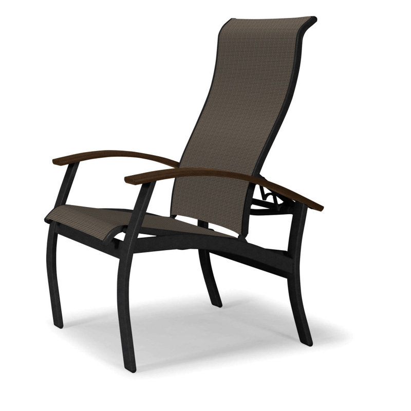 Askar Premium All-Weather Wicker Outdoor Dining Armchair with Cushion, Brown Sunbrella® Tweed, Kona, Textured Black