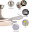 Ventilateur de plafond rétractable moderne de 42 pouces avec lumière DEL, finition nickel brossé, moteur à courant continu réversible et télécommande