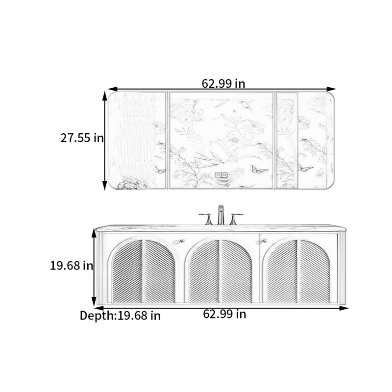 French retro style rest room bathroom cabinet, 19.68" H x 62.99" W x 19.68" D