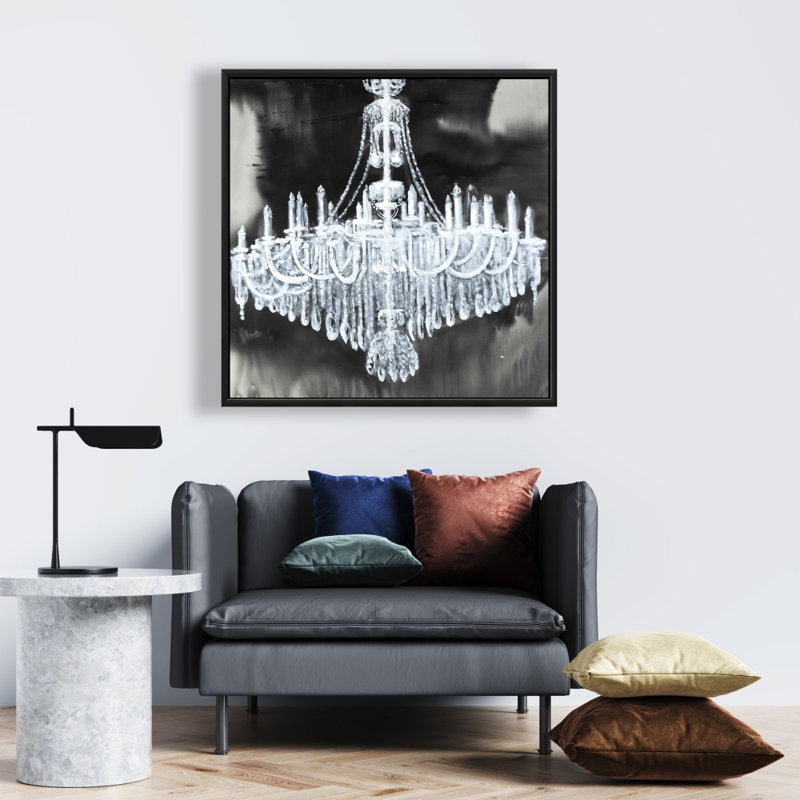 Toile encadrée avec lustre Glam | Décoration de chambre contemporaine, H 25,25 po x l 25,25 po