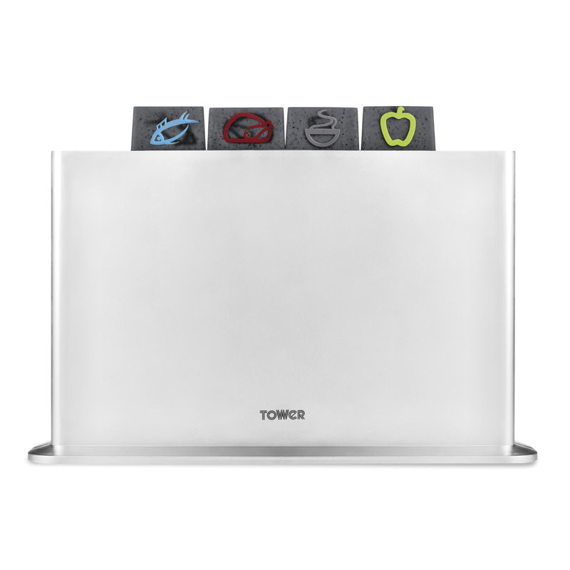 Tower T847042 4pce Chopping Board Set with Stand, Grey/Fleck Design