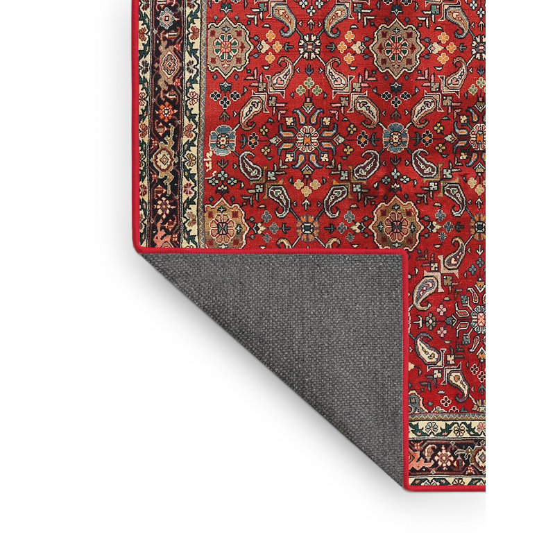Tapis rouge/ivoire/brun traditionnel, Rectangle 5 pi x 7 pi
