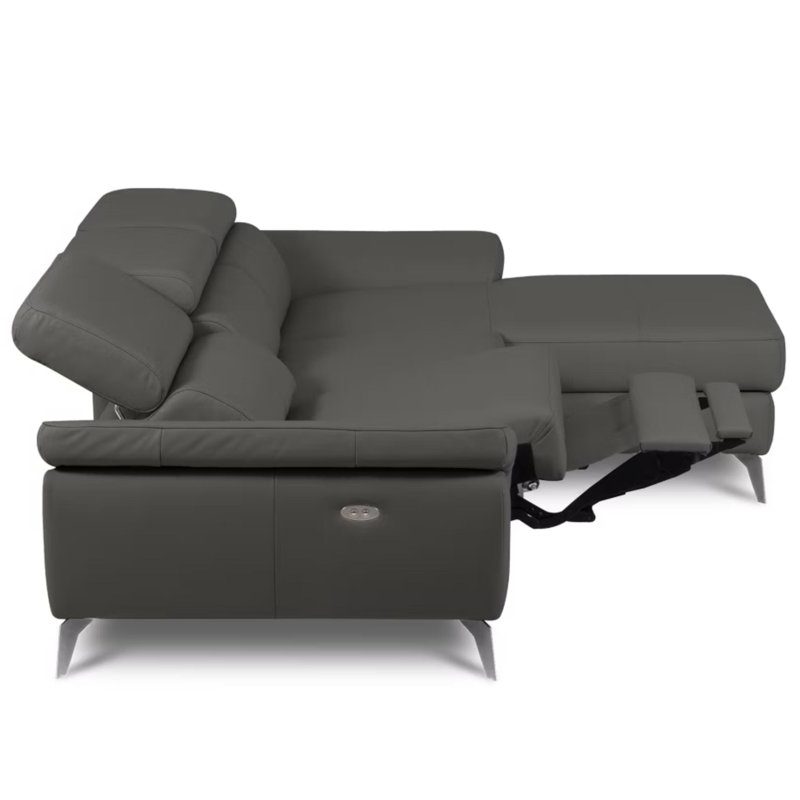 Milton Keynes Italian Leather Electric Reclining Corner Sofa with Adjustable Headrests and Adjustable Armrests, Gray