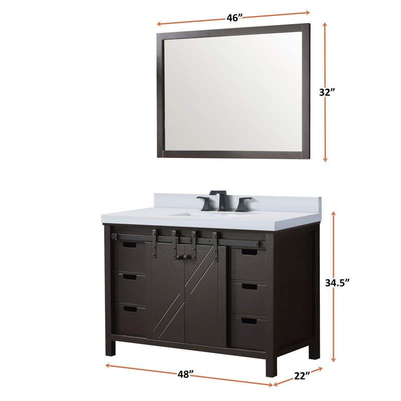 Marsyas 48" Brown Freestanding Vanity Cabinet with Barn Doors