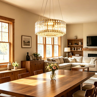 Luccas 5 - Light Industrial/Farmhouse Dimmable Drum Crystal Chandelier  Pendant Light Fixture for Dining Room Kitchen Island