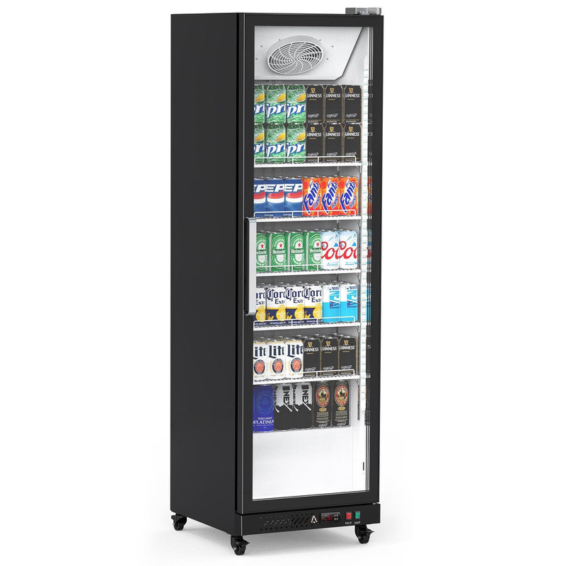 12.4 Cu.Ft. Glass Door Beverage Refrigerator – Upright Merchandiser Cooler with LED Light & Adjustable Shelves, Black