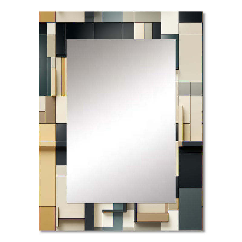 Heinrick Taupe Geometric Blocks Harmony - Geometric  Decorative Wall Mirror, Geometric Large Mirror, Printed Metal Art