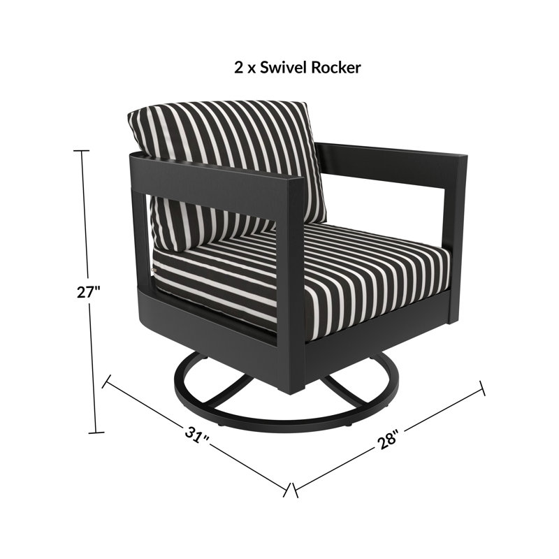 Ensemble 2 pièces de chaises berçantes pivotantes à dossier demi-tonneau avec coussins Sunbrella