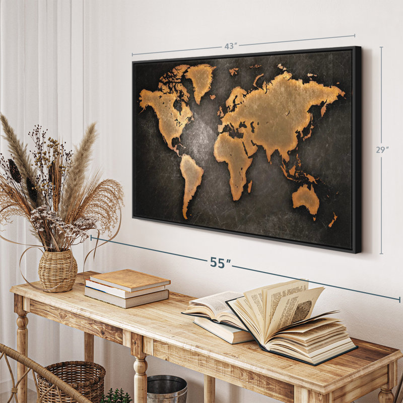 "Art mural carte du monde en cuivre", H 29 po x l 43 po