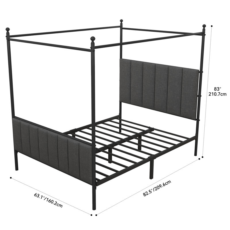 Upholstered Canopy Bed, Gray, Queen