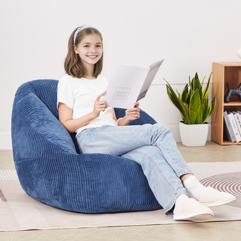 Fauteuil à billes 3 pieds avec accoudoirs souples et poche de rangement bleu