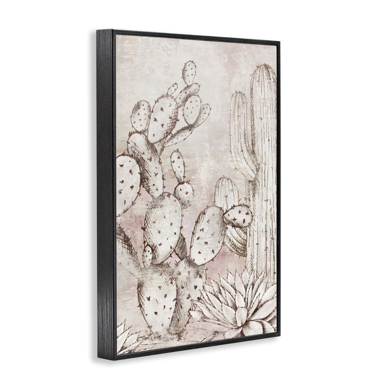 Giclée encadrée Oasis Guardian Cacti, design par Luna Mavis, H 30 po x l 20 po, Giclée encadrée noir minuit
