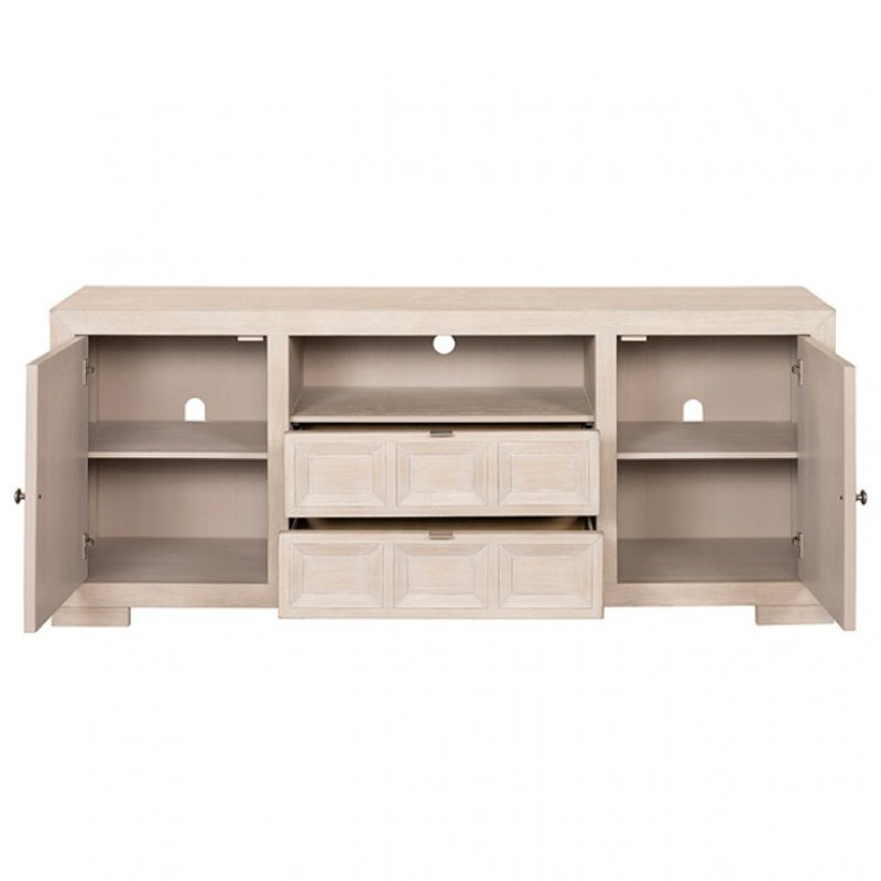 Console de meuble télé Kizie, armoires de rangement, bois, 72 po, Brun