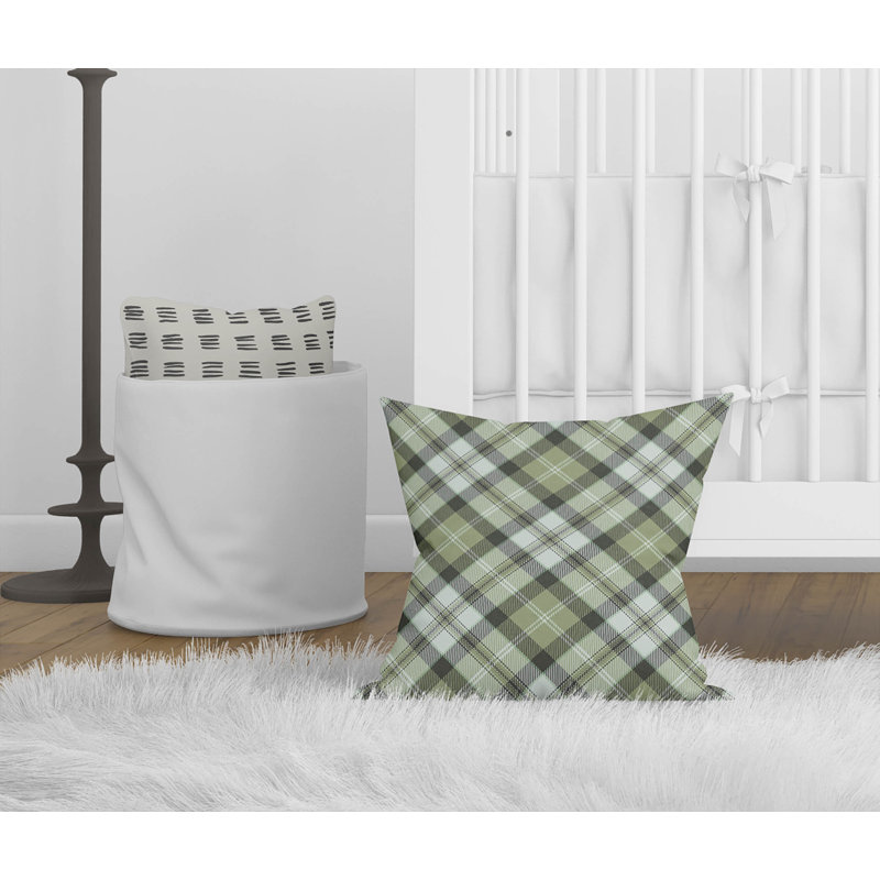 Coussin décoratif taupe Anthony Plaid, H 26 po x l 26 po, Vert / gris anthracite