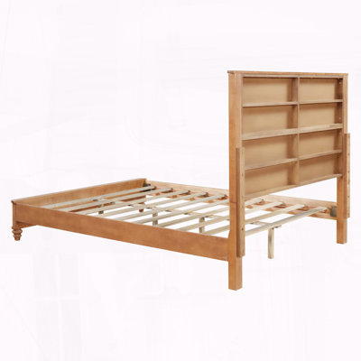 Queen Size Solid Wood Platform Bed with Tall Headboard, No Box Spring Needed
