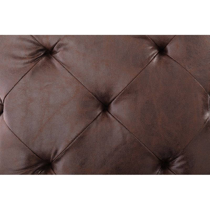 Repose-pieds carré en similicuir touffeté de 19 po de large Rayshawn, Simili cuir brun foncé