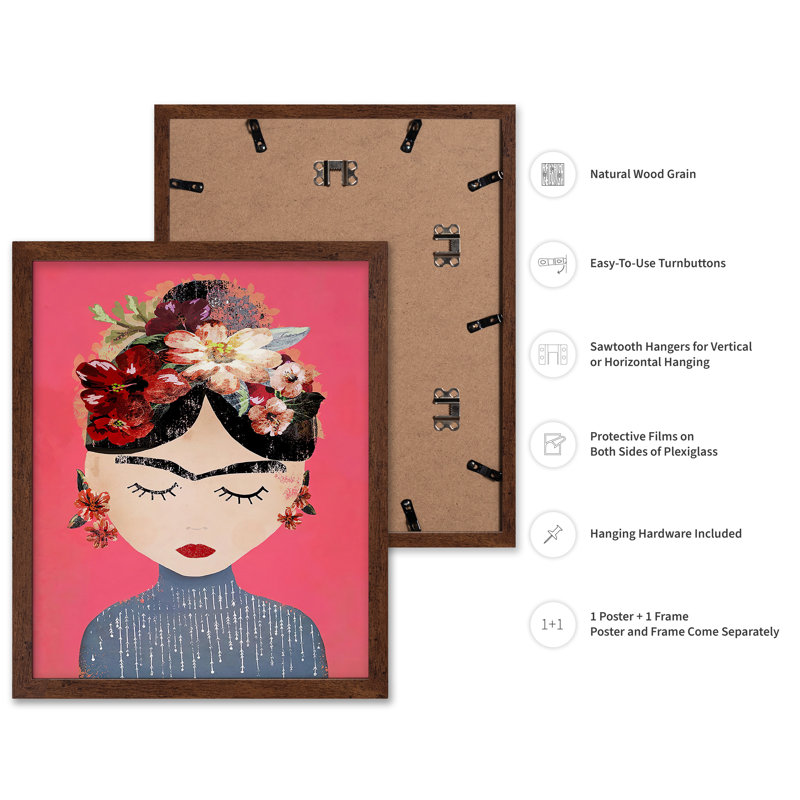 Frida Portrait No2, Affiche, H 24 po x l 32 po, Encadrement brun